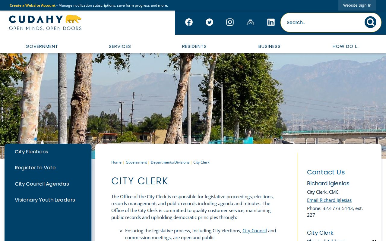Cudahy residents directory view of the City Clerk and public records path