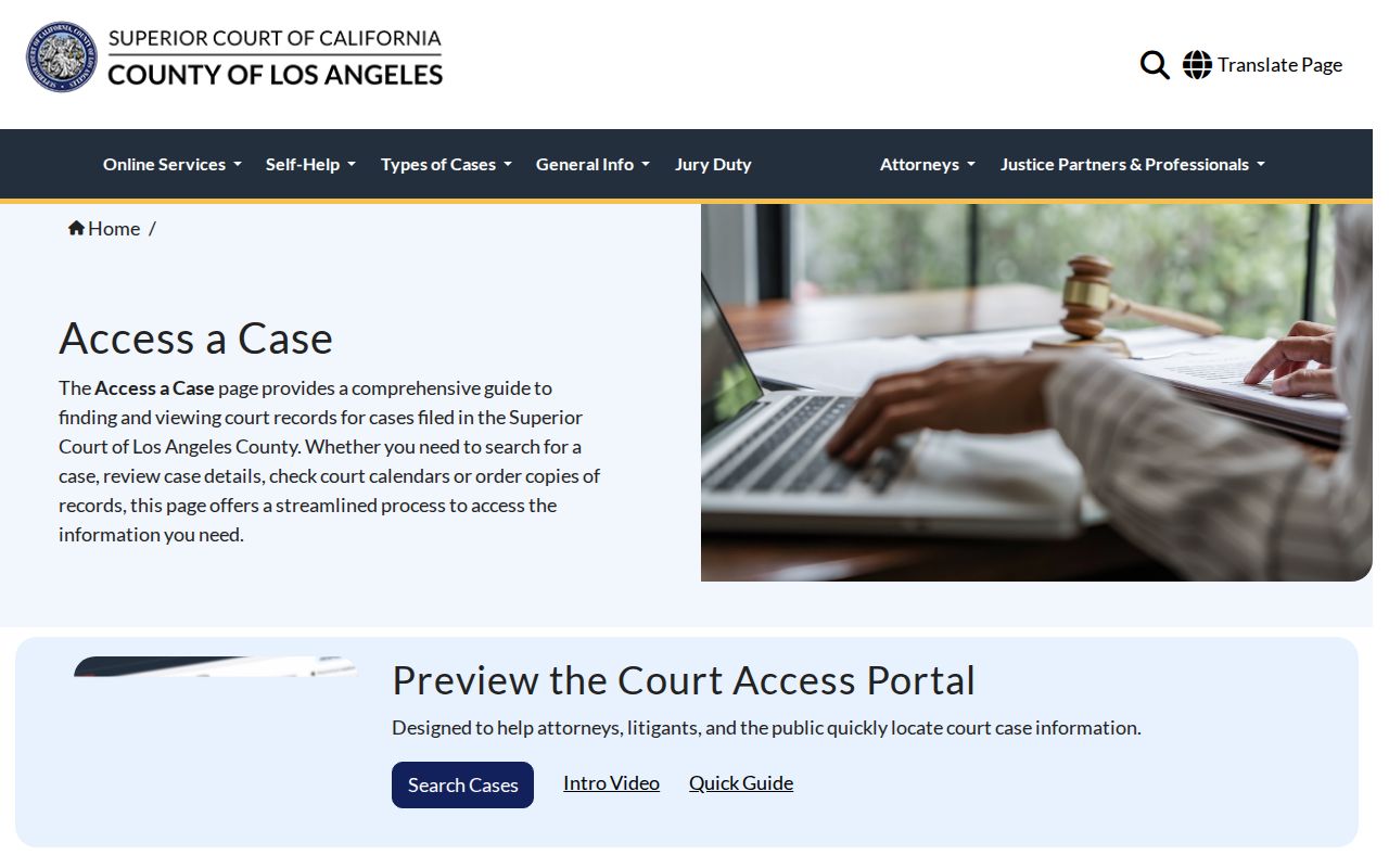 Cudahy residents directory view of Los Angeles Superior Court case access