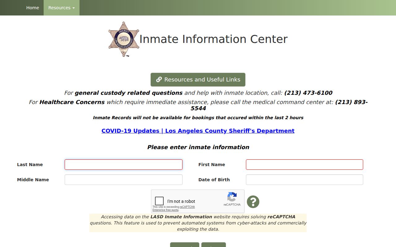 Cudahy previous residents Los Angeles County Sheriff inmate lookup