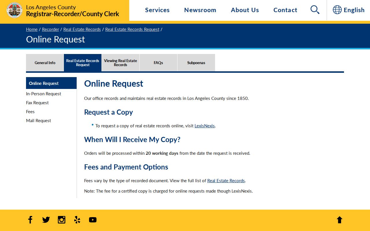 Cudahy previous residents deed-copy request through Los Angeles County RR/CC
