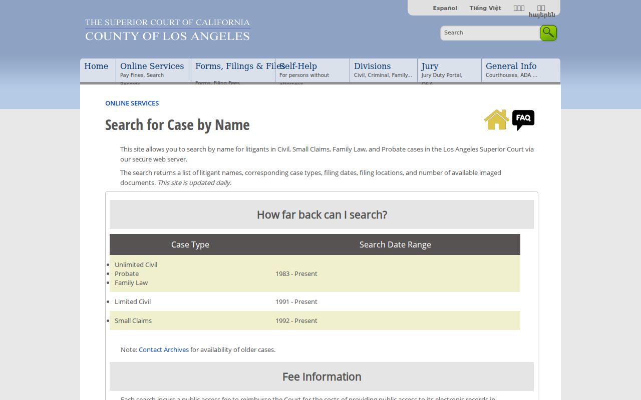 Cudahy resident lookup LA Superior Court civil party search