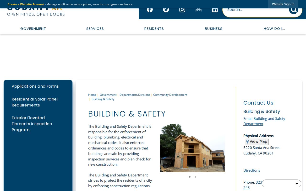 Cudahy street directory Building and Safety permit records entry point