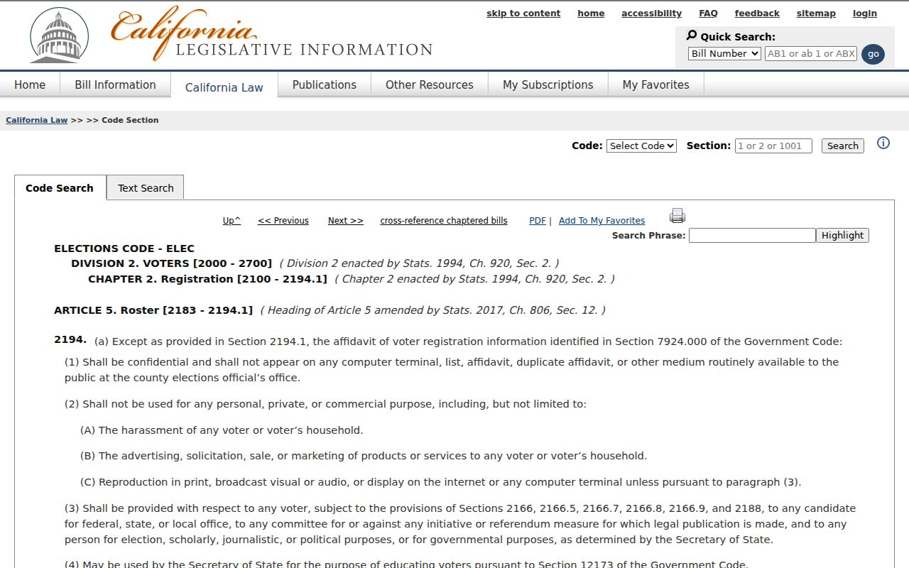 Cudahy ZIP code directory California Elections Code voter-file limits